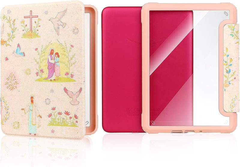 E NET-CASE Christian Bible Pattern Case for Kindle Paperwhite 12th Gen 2024 Released (7") & Kindle Colorsoft Signature Edition,Fluorescent Light Clear Back Shell Durable PU Leather Cover,Deep Blue - Image 3